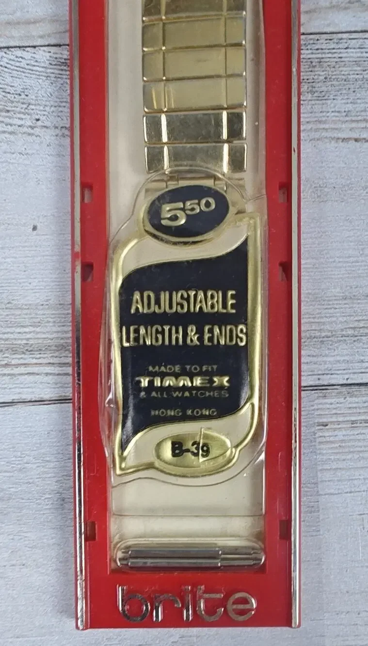 NOS Vintage Brite B-39 Gold Tone Expansion Men's Watch Band Fits Timex 5/8